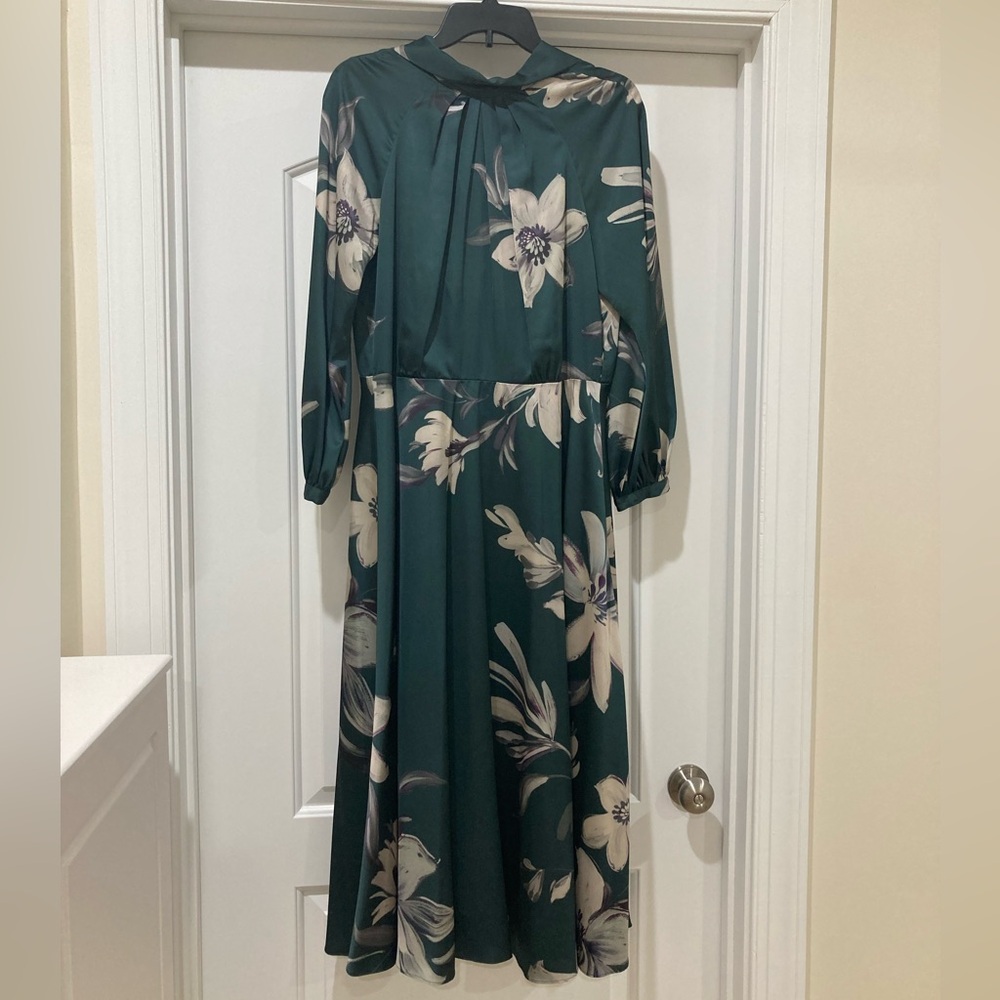 Teri Jon BY Rickie Freeman Chic Floral Midi Dress with Tie Neck Size 10 - Picture 7 of 10